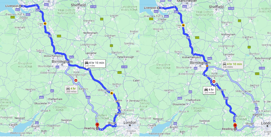 Liverpool to Reading taxi journey: